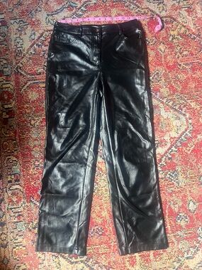 Black Straight-Leg Faux Leather Pants